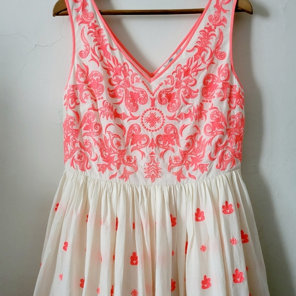 Boden Embroidered Sleeveless Dress Neon Pink and Cream/White US 10R - Picture 11 of 13